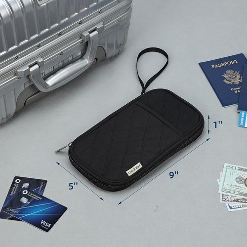 FINDCOZY Travel Passport Holder - Portable Document Organizer Wallet for Family | Black with Multiple Pockets