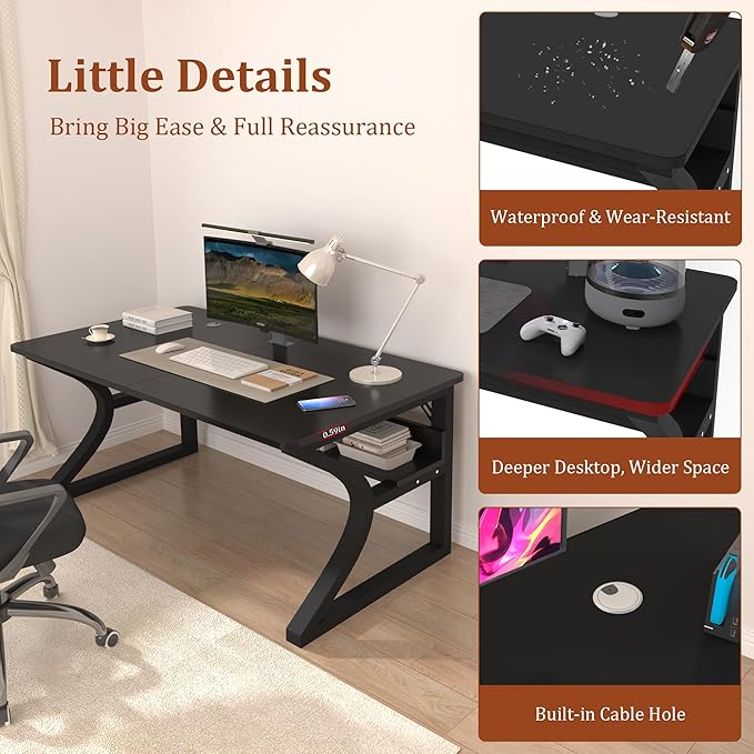 AZN Computer Desk, 47'' Computer Desk, Home Office Desks w/Storage, Home Office Desks w/U-Size Metal Frame for Home Office Bedroom, Study Writing Work Table w/Water-Resistant, Scratchproof Surface