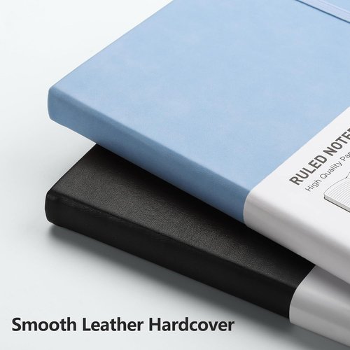 RETTACY Lined Journal Notebook - A5 Medium Size (5.7'' x 8.3'') | 192 Numbered Pages, Leather Hardcover, Light Blue