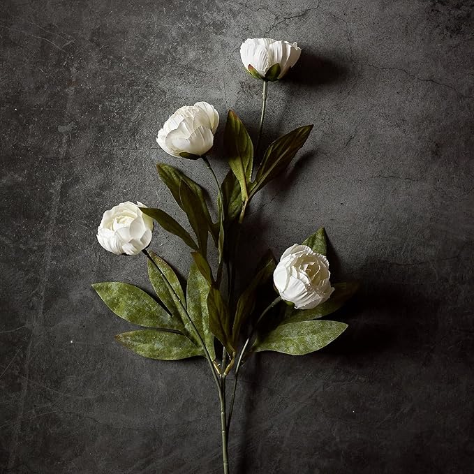 VIERENA 12 Pcs Faux Silk Peony Artificial Flowers for Vase -27", Bulk Fake Peonies Branches with Stems for DIY Bouquet Centerpieces Wedding Fillers Arrangements Shower Decorations (Cream)