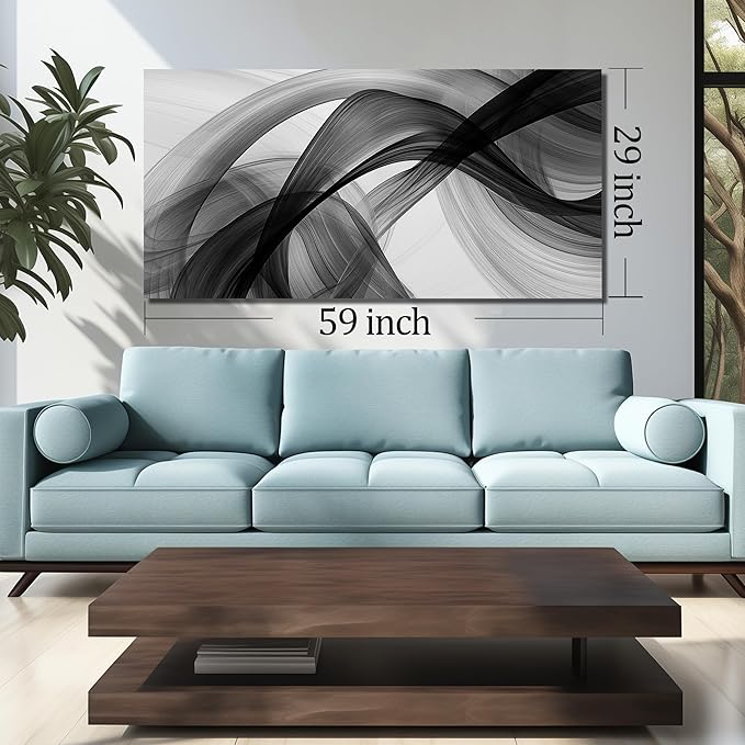 JuhaiArt Abstract Wall Decor Minimalist Black Picture Art White Canvas Wall Art for Living Room Office 29" x 59" Large Modern Poster Artwork