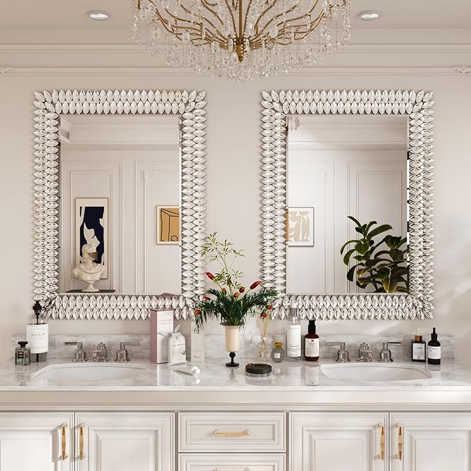 Kelly Miller 30"x40" Jeweled Bathroom Wall Mirror, Large Rectangle Decorative Mirror Luxury Vanity Mirror with Diamonds for Master Bath Half Bath Living Room Bedroom Fireplace Mantle Entryway