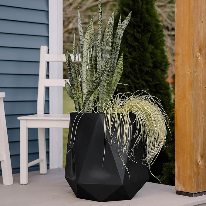 Beuta Large Planters for Outdoor Plants - Set of 3, 15.5/18/20 Inches Outdoor Planters for Porch - Tall Planter for Outdoor & Indoor Plants | Large Indoor Plant Pot- USA Made - Black