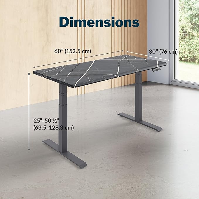 Vari ComfortEdge 60x30 Inch Adjustable Electric Standing Desk – Limited Edition Sit Stand VariDesk with Memory Presets & Sloped Front Edge + Tool-Free Assembly (Black Marble/Slate Legs)