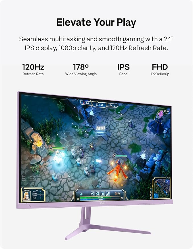 Pixio PX246 Wave Purple 24 inch 120Hz Refresh Rate FHD 1080p Resolution IPS Panel 4ms GTG Response Time Gaming Monitor with Adaptive Sync