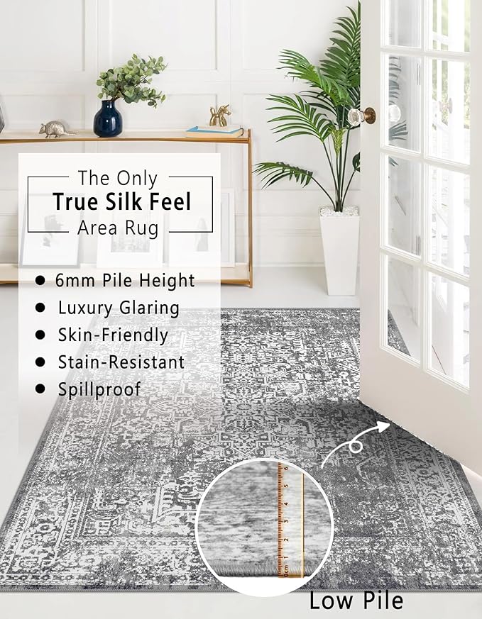 vivorug Runner Rug 2'x7' Vintage Washable Non-Slip Runners for Hallways Kitchen Entryway Laundry Room Carpet Hallway Runner Grey