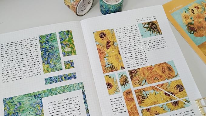 WT Van Gogh Washi Tape Set, Original Design, 3 Rolls, Gold Foil, 30mm Wide Decorative Masking Tape, Bujo Planner Supplies, DIY Art Crafts Paper Tape, Adhesive Wrapping Tape, Journals Gifts