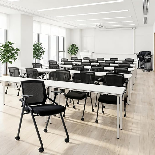 30 Pack Stackable Conference Room Chairs with Paddle Folding Office Chair Foldable Desk Chair Mesh Back and Arms for Conference Meeting Guest Reception Home Office Training Room Chair Black