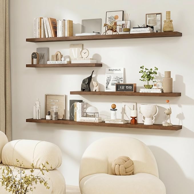 Dreamland 18" Floating Shelves, Rustic Wooden Black Wall Shelves for Bathroom|Bedroom|Kitchen, Deep Wall Mounted Book Shelf, Wood Storage Display Shelf for Home Decor, Set of 2