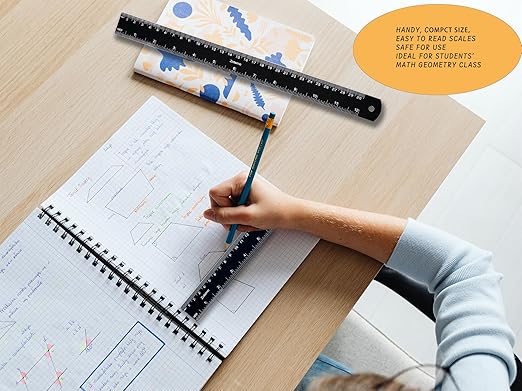 Zotemo Metal Ruler 12 Inch, Metric Ruler Dual Scale with Laser Etched Measurement, 2 Pack Easy to Read Aluminum Straight Edge with Inch to Millimetre Conversion Table for Office Back to School Student