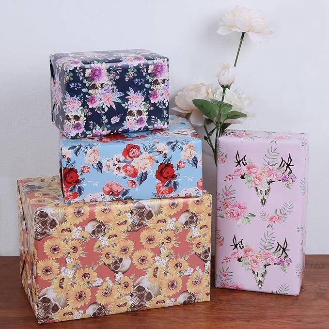 Aimyoo Pink Floral Wrapping Paper Roll 17 in x 10 ft, All Accasion Flower Gift Wrap for Wedding Birthday Bridal Shower
