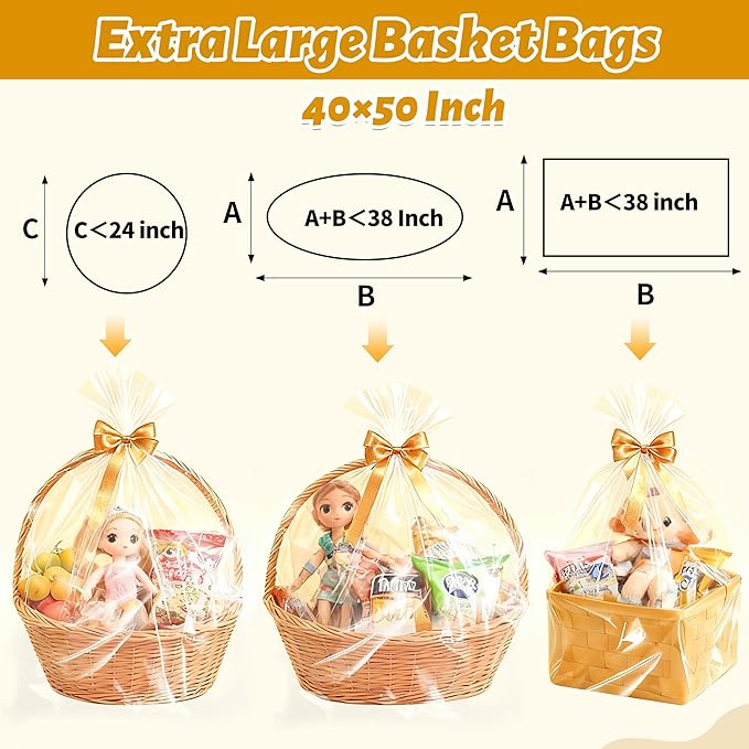 Soarvita 6 Pack Extra Large Cellophane Bags for Gift Baskets 40×50 Inch – Clear Cellophane Wrap for Large Christmas Gift Baskets, Holiday Parties, Weddings & Birthdays – 2.8 Mil Thick Clear Gift Bags