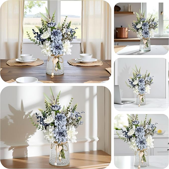 LADADA Artificial Flowers in Glass Vases, Silk Dahlia in Vases, Offices, Farmhouses, Bathrooms, Dining Tables, Coffee Tables, Decorative Artificial Flowers