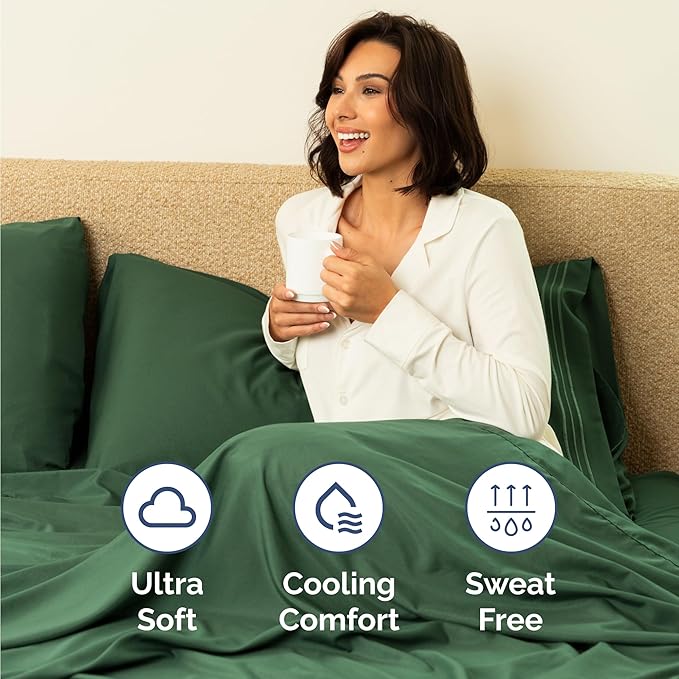 Twin Size 3 Piece Sheet Set - Comfy Breathable & Cooling Bed Sheets Set - Hotel Luxury Bedding for Women, Men, Kids, Teens, Boys & Girls - Deep Pockets, Soft, Wrinkle Free - Oeko-Tex - Emerald Green