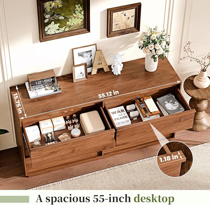 55.12" Modern Chest of Drawer, 6 Deep Drawers,Clothes Organizer,Large Storage Cabinet for Living Room, Bedroom,Dresser TV Stand, Wood Drawer Organizer for Living Room, Hallway, Umber