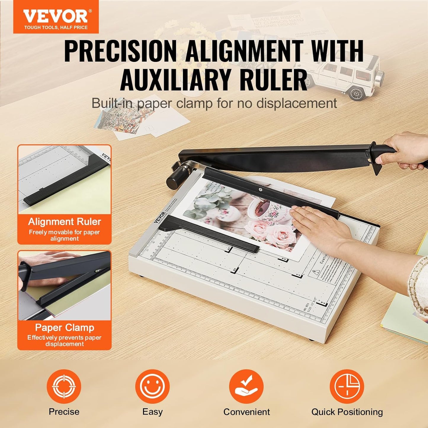 VEVOR Heavy Duty Paper Cutter - 15" Guillotine Trimmer with Blade Lock & Guard Rail | Cuts 16 Sheets