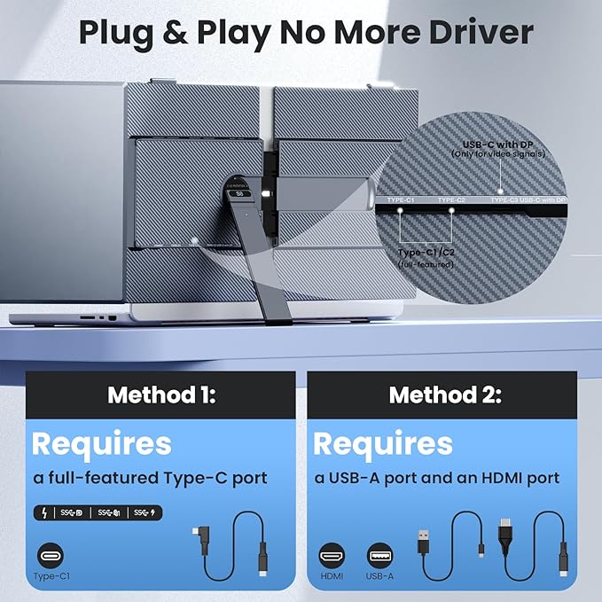 UK BONITOYS Laptop Screen Extender, 14" Ultra-Thin & Lightweight Portable Monitor, 1080P FHD IPS Second Screen, Plug and Play, Laptop Monitor Extender Compatible for Mac/Win Laptops 13-17 Inch