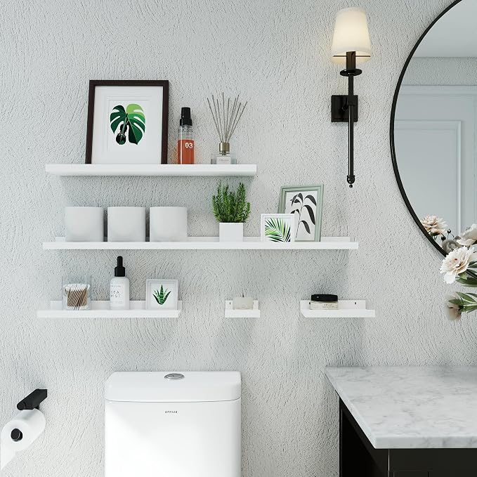 Small White Floating Shelves for Wall Decor, Wall Mounted Wood Shelf for Bedroom, Living Room, Bathroom, Kitchen, Nursery, Mini Display Ledge Shelf with Lip Set of 2-4 Inches, White