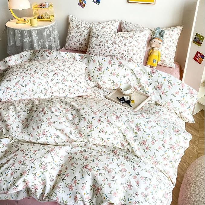 Girl Floral Bedding Comforter Set for King Bed 3 Piece Pink Floral Print Comforter Sets Cozy Soft Girl Botanical Comforter Set King Smooth Luxury Flower Comforter with 2 Pillowcases
