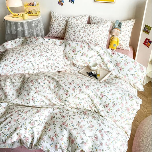 Girl Floral Bedding Comforter Set for King Bed 3 Piece Pink Floral Print Comforter Sets Cozy Soft Girl Botanical Comforter Set King Smooth Luxury Flower Comforter with 2 Pillowcases