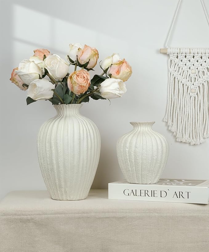 Ceramic Vase Rustic White for Farmhouse, Small Table Decorative Vase for Home Decor, Nordic for Ofice Hotel Living Room, Shelf, Tabletop Décor