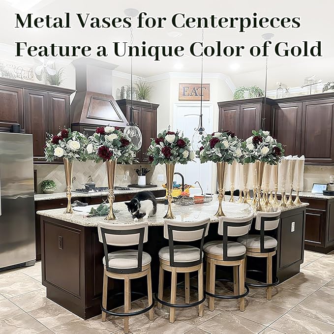 Gold Vase for Wedding Centerpiece, 2Pcs Metal Trumpet Vase 22" Tall Flower Stand for Wedding Table Centerpiece Decoration Floral Arrangement for Reception Bridal Party Decor