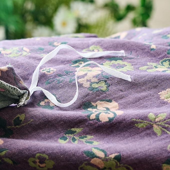 mixinni Vintage Floral Duvet Cover Queen Set - Purple & Green Reversible Jacquard, 100% Yarn-Dyed Double-Layer Cotton, Breathable Luxury Bedding (3-Piece, Includes 2 Pillowcases) Farmhouse & Bohemian