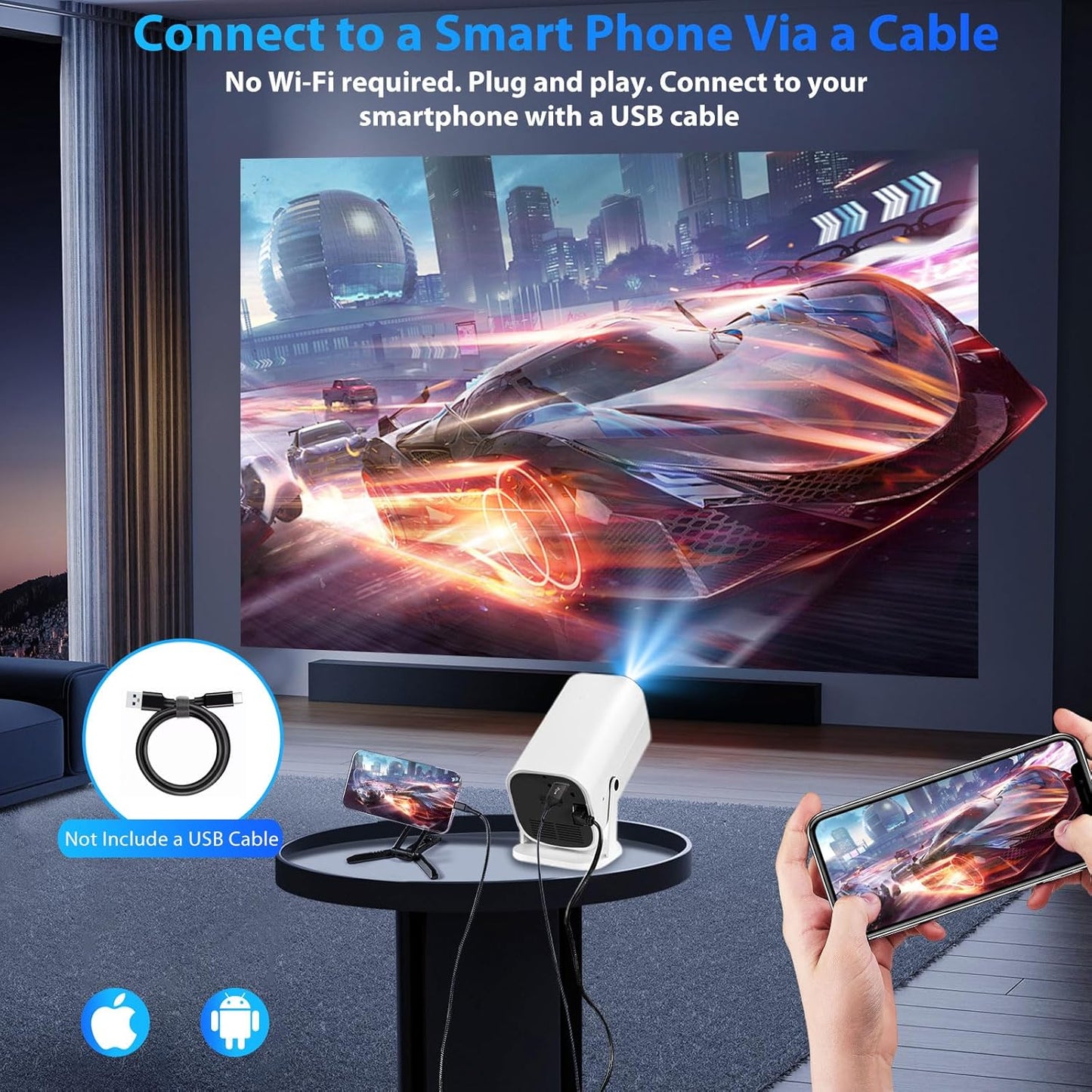 Skiennix Mini Projector - 1080P Bluetooth 5.3 Home Video Projector | Supports 4K, 210° Rotatable
