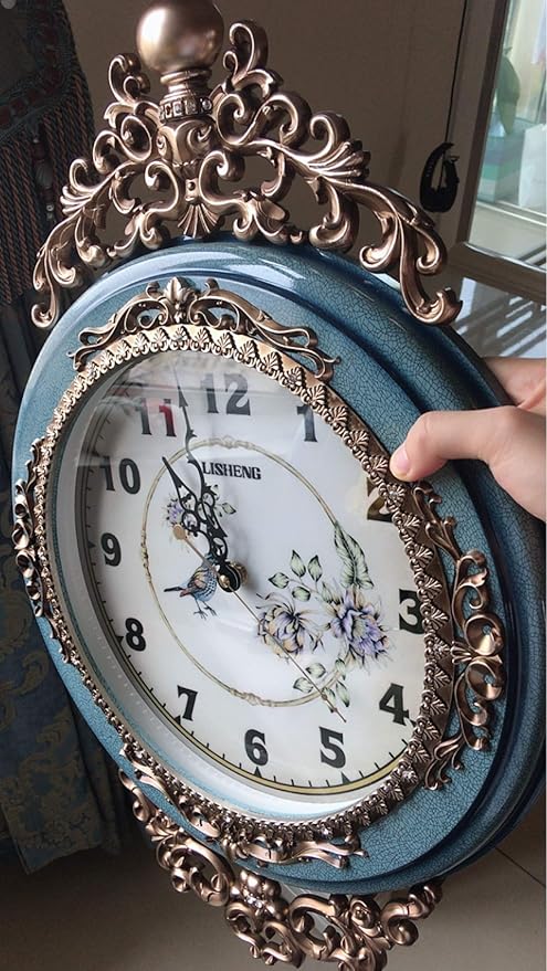 SHISEDECO Elegant, Traditional, Decorative, Hand Painted Modern Grandfather Wall Clock Fancy Ethnic Luxury Handmade Decoration, Swinging Pendulum for New Room or Office. Large. 29.5 Inch. (Blue)