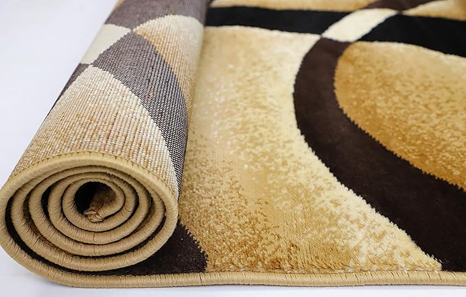 GLORY RUGS Modern Area Rug 4x6 Beige Swirls Carpet Bedroom Living Room Contemporary Dining Accent Sevilla Collection 4816A (Brown)