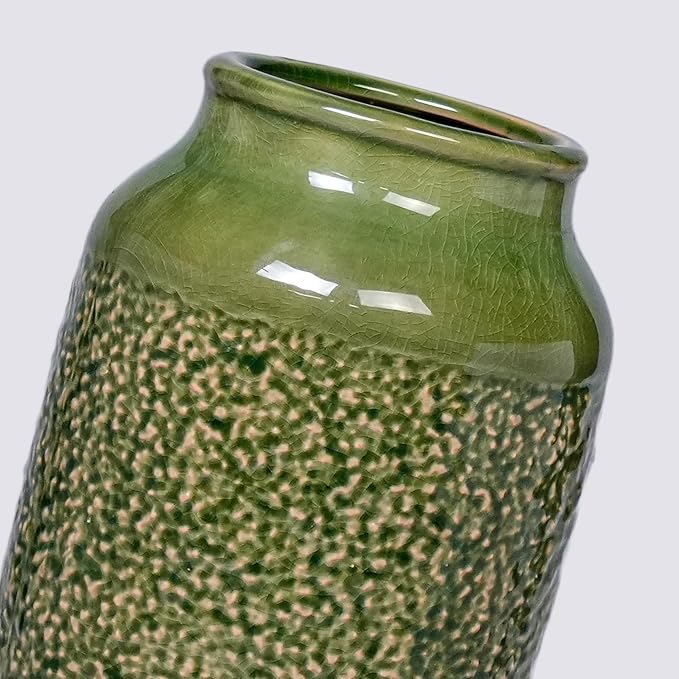 Modern Ceramic Vase for Flower, 9 Inch Minimalist Decorative Vases for Home Decor, Table Shelf, Console Cabinet, Mantle, Living Room, Bathroom, Bedroom, Office, Green