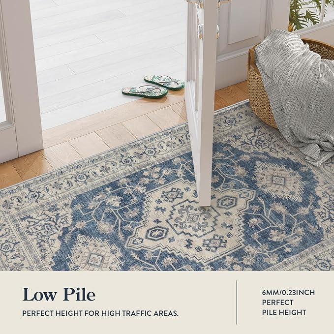 Lahome Oriental Hallway Runner Rug Non Slip, 2.5x8 Kitchen Washable Runner Soft Hallway Rug, Traditional Ultra-Thin Carpet for Bathroom Entryway ‎Laundry Room, Blue