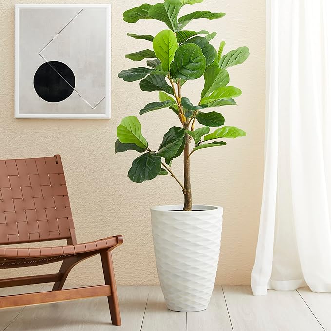 Glitzhome 2 Set 19" Outdoor Planter, Polyresin Modern Decor Large Tall Gardening Containers Flower Pots, White