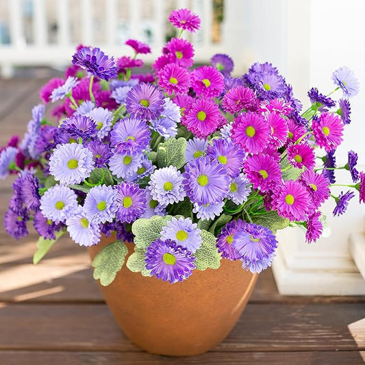 HyeFlora Dahlia Artificial Flowers for Outdoors Winter Decoration, 6 Bundles Fake Daisy Faux Plants Realistic UV Resistant Silk Flowers for Outside Planter Front Door Yard Garden Indoor Home, Mix