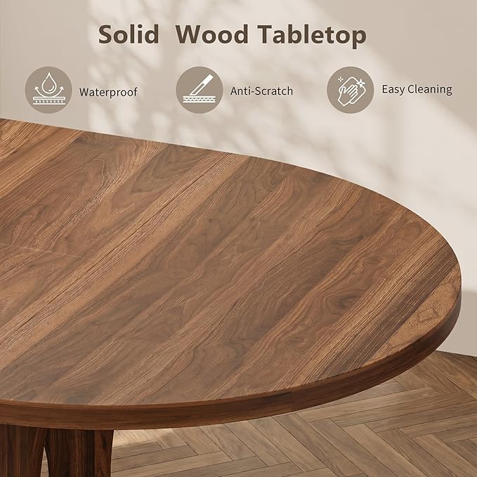 Einhomn 43-59" Extendable Round Dining Table, Kitchen Table for 4-8, Farmhouse Circle Dining Room Table with Removable Leaves,Hidden Storage, Space Saving Wood Kitchen & Dining Room Furniture, Walnut