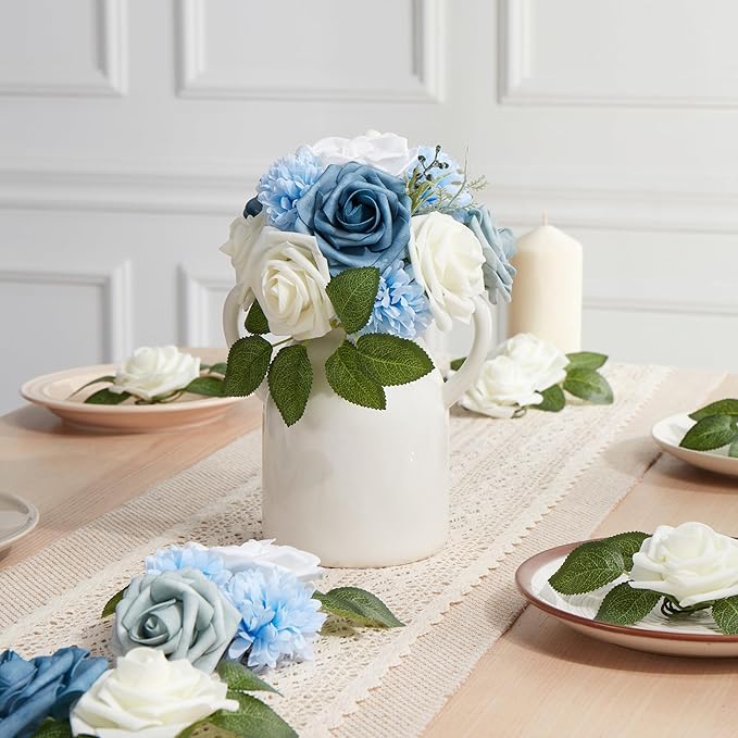 Artificial Flowers Combo, Fake Flowers for DIY Tables Centerpieces Baby Shower Bridal Shower Wedding Bouquet Arrangements Party Candle Holder Cake Decor Flower Home Decorations