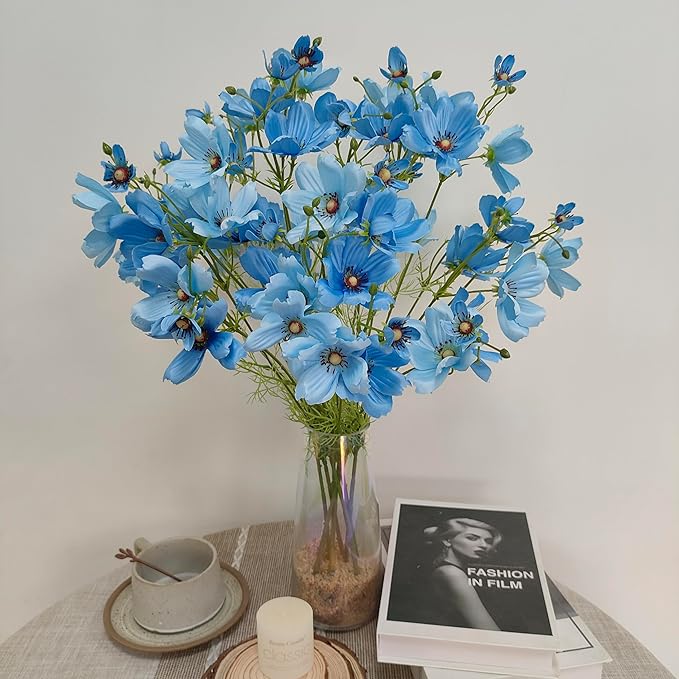 ATFL Artificial Blue Daisy Flowers,8 Bundles 21.65'' Fake Faux Silk Daisy Flowers with Stems for Home Garden Vase Décor (8, Gradient Blue)