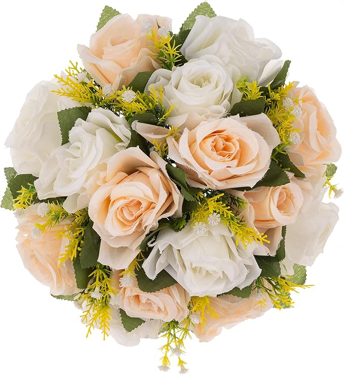 Flower Centerpieces for Wedding Tables: Wedding Table Decorations Peachy Champagne & White Flower Balls Centerpieces for Engagement Cerebration Party Center Pieces 6 Packs