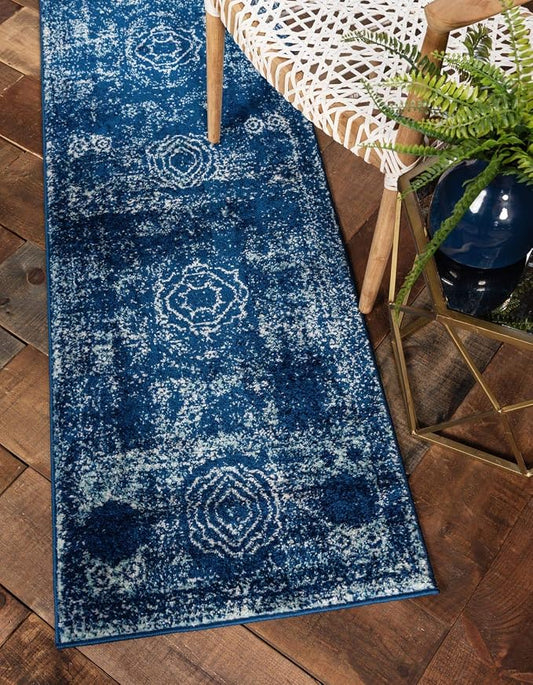 Unique Loom Bromley Collection Area Rug - Wells (2' x 6' 9" Runner, Navy Blue/ Ivory)