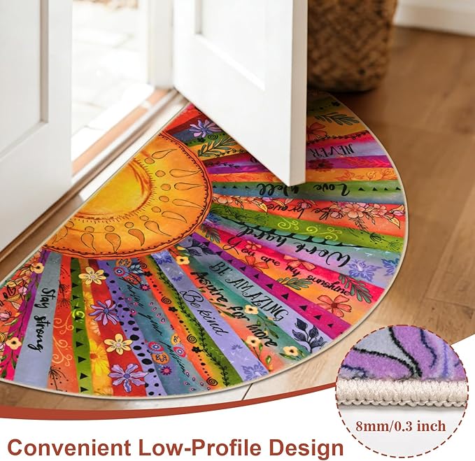 Likiyol Sun Entryway Rug 2x4 Small Rug, Half Circle Door Mat Indoor Entrance Inspirational Non Slip Rugs for Entryway, Soft Washable Faux Wool Small Throw Rugs for Entry, Kitchen, Fireplace, Low-Pile