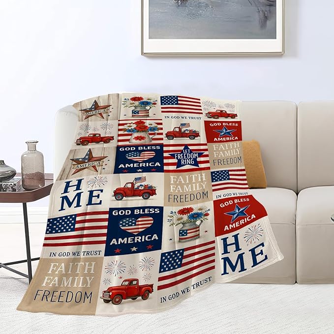 American Flag Blanket Patriotic Throw Blanket National Flag Soft Cozy Fleece Fuzzy Stuffed Plush Flannel Gifts for Girls Women Boys Kids Adults60 X80