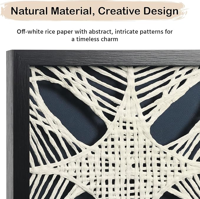 FOLKOR Abstract Framed Wall Art for Modern Home Office, 3 Pack 12" Rice Paper Black and White Wall Decor for Living Room Bedroom Entryway, Geometric Wall Hanging Shadow Box Artworks Accent Gift