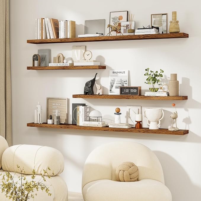 Dreamland Floating Shelves, Wall Mounted Shelves for Storage and Home Decor, Rustic Wood Shelves for Bathroom, Living Room, Bedroom and Kitchen, 16" x 6.7" Set of 2