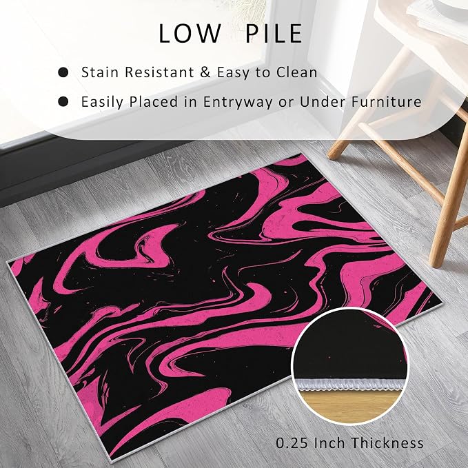 70s Rug Large 8x10 Retro Black Pink Abstract Hippie Pattern Area Rugs for Living Room, Bedroom, 70s Home Decor Accessories Indoor Carpet, Non Slip & Machine Washable, GD0393