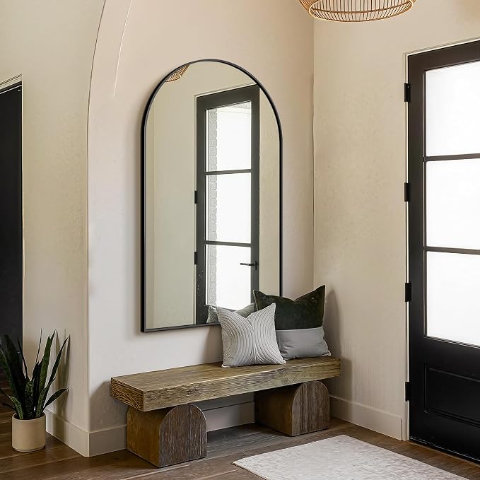 FICTOR Bathroom Mirror for Wall, Arched Vanity Bathroom Mirror for Over Sink, Metal Framed with HD Shatter-Proof Glass for Entryway, Living Room,Bedroom(30” x 55”, Black)