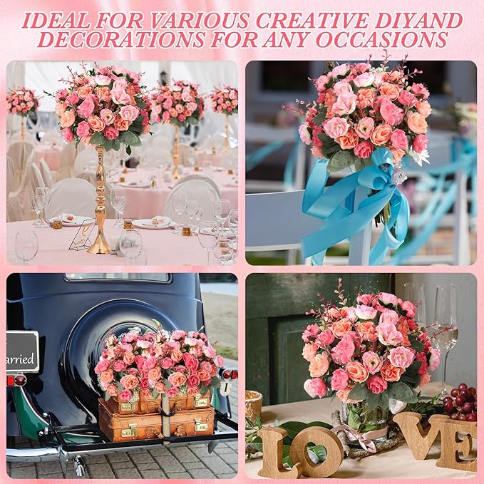 Geosar 16 Pcs Rose Artificial Flowers Fake Flowers Bouquet 21 Heads Silk Faux Floral Bundles with Stem for Home Bridal Wedding Arrangements Table Centerpieces Party Decor (Pink)