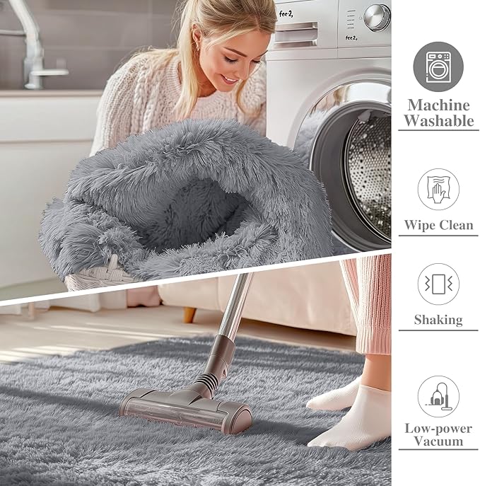 OLANLY 4x5 Machine Washable Accent Rug, Soft Fluffy Shaggy Area Rug for Bedroom, Living Room, Indoor Floor Carpet for Kids, Nursery, Home Decor, Light Grey