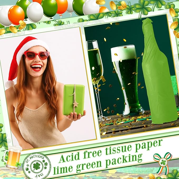 Qilery 500 Sheets Lime Green Tissue Paper Bulk 15 x 20 Inch Acid Free Christmas Wrapping Packing Gift Papers for Weddings Birthday Party Decoration, DIY Crafts, Flowers, Pom Poms, Festive Supplies