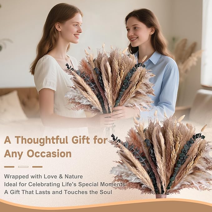 Pampas Grass Boho Home Decor 71PCS 17 inch Natural Dried Flowers for Vase Eucalyptus Stems Pompas Dried Flowers Bouquet DIY Arrangements Boho Wedding Bedroom Tables Decoration