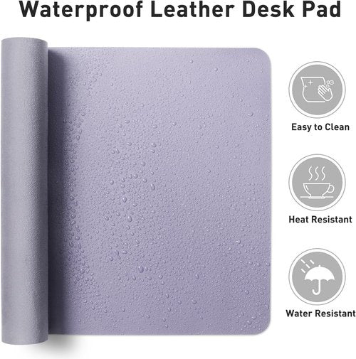 Aothia Leather Desk Pad Protector - Large Non-Slip PU Leather Mat | Waterproof Writing Pad (23.6" x 13.7", Lavender)